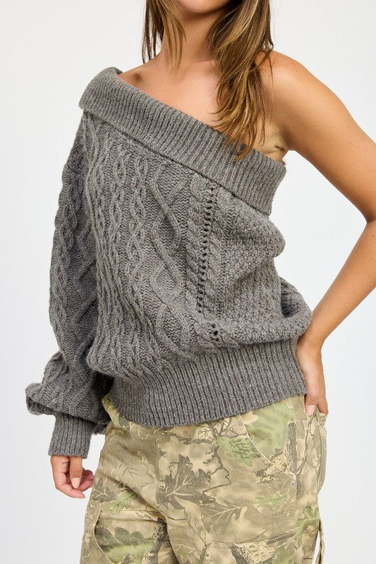 Oversized One Shoulder Cable Sweater - steven wick