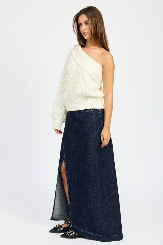 Oversized One Shoulder Cable Sweater - steven wick