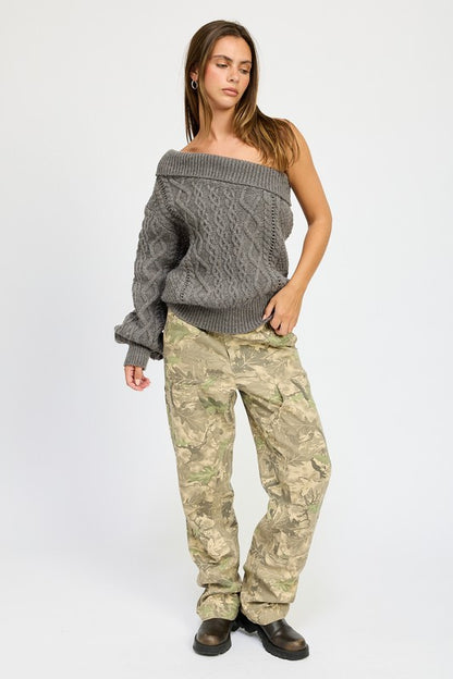 Oversized One Shoulder Cable Sweater - steven wick