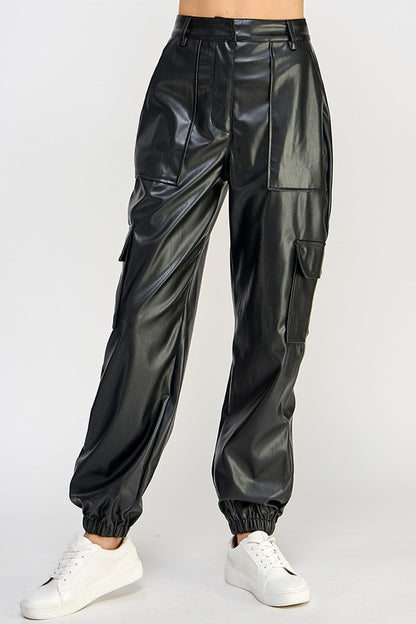 Relaxed Vegan Leather Cargo Pants - steven wick