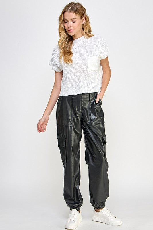 Relaxed Vegan Leather Cargo Pants - steven wick