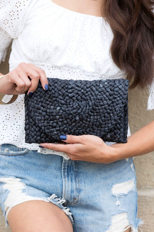 Fold Over Straw Clutch Bag - steven wick