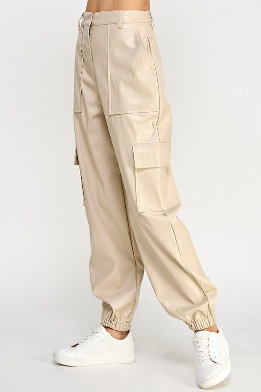 Relaxed Vegan Leather Cargo Pants - steven wick