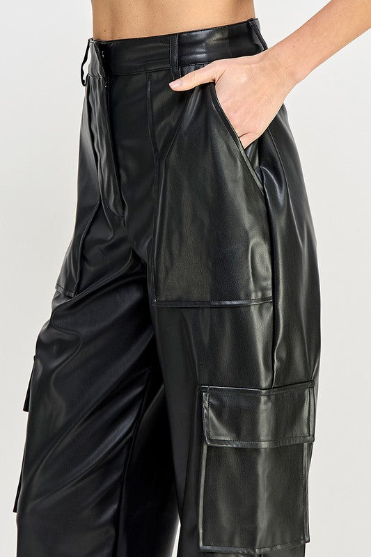 Relaxed Vegan Leather Cargo Pants - steven wick