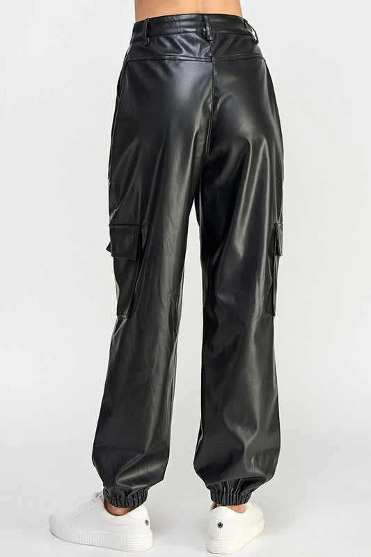 Relaxed Vegan Leather Cargo Pants - steven wick