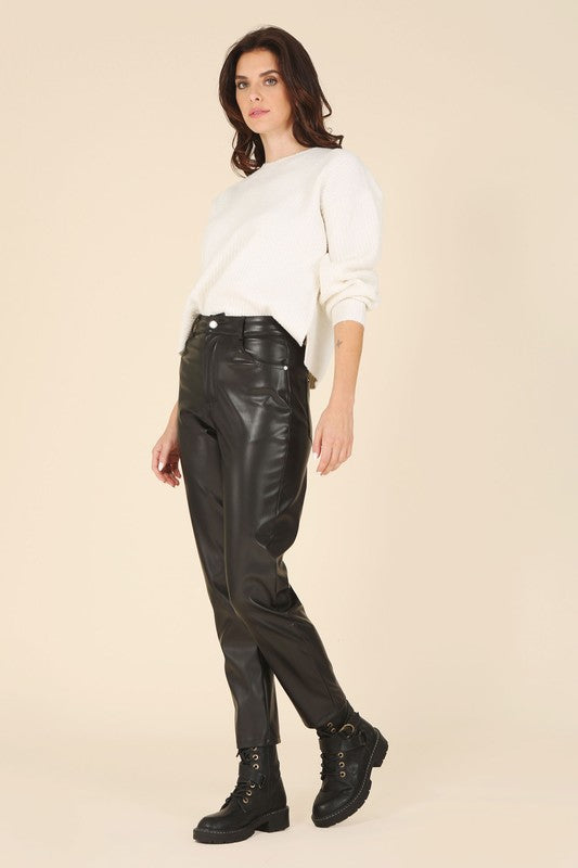 High Rise Black Vegan Leather Pants - steven wick