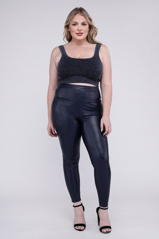 Plus High Rise Faux Leather Leggings - steven wick