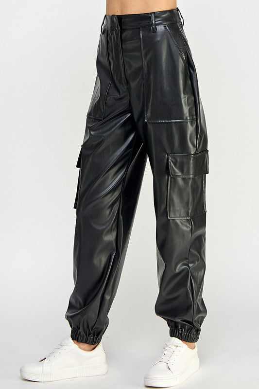 Relaxed Vegan Leather Cargo Pants - steven wick