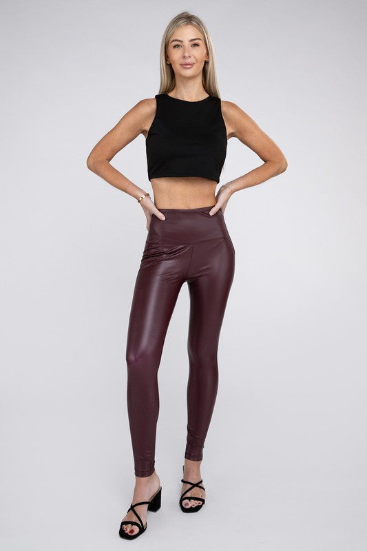 High Rise Faux Leather Leggings - steven wick