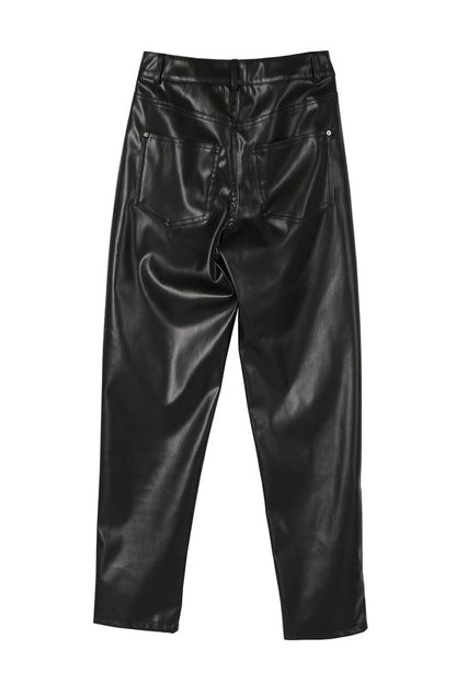 High Rise Black Vegan Leather Pants - steven wick