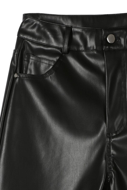 High Rise Black Vegan Leather Pants - steven wick