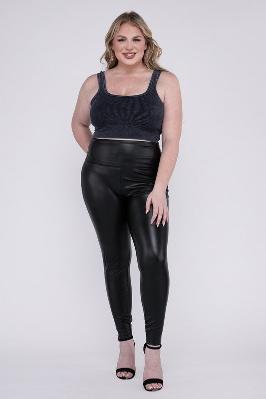 Plus High Rise Faux Leather Leggings - steven wick