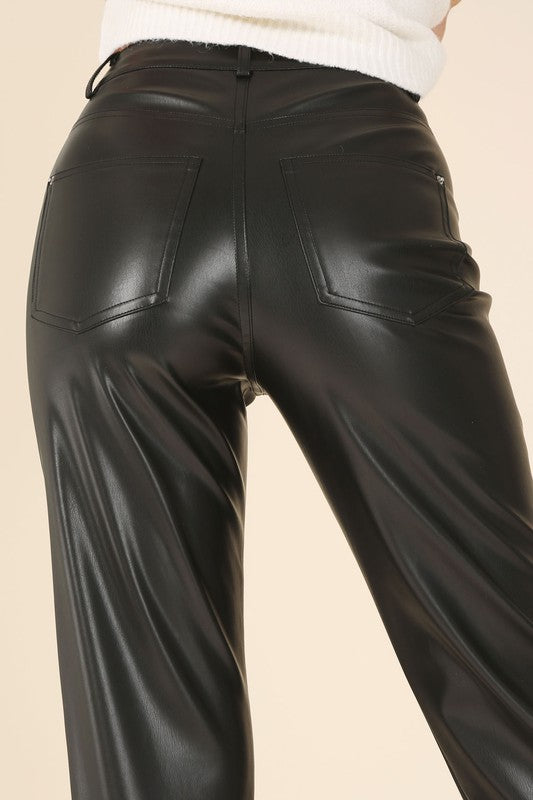 High Rise Black Vegan Leather Pants - steven wick