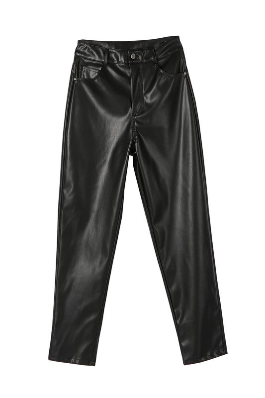 High Rise Black Vegan Leather Pants - steven wick