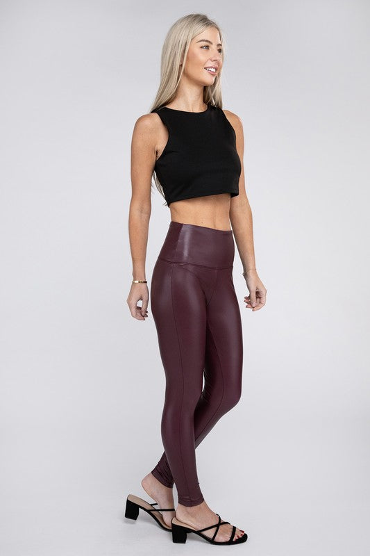 High Rise Faux Leather Leggings - steven wick