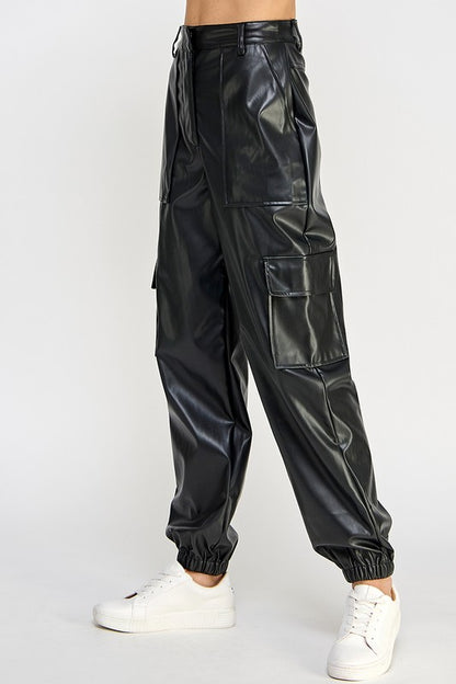 Relaxed Vegan Leather Cargo Pants - steven wick