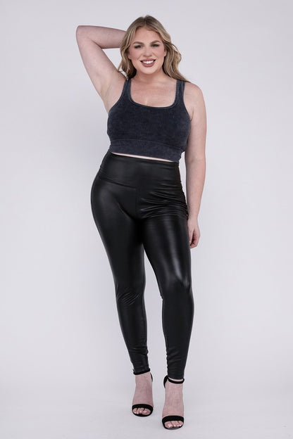 Plus High Rise Faux Leather Leggings - steven wick