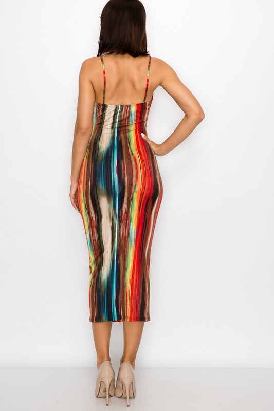 Painted Print Spaghetti Strapped Midi Dress - steven wick