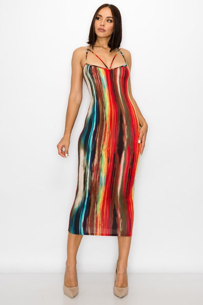 Painted Print Spaghetti Strapped Midi Dress - steven wick