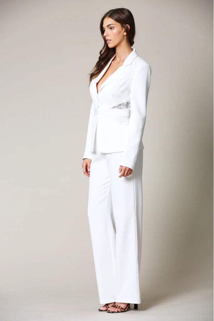Mix & Match Two Piece Maya Dressy White Pant Suit Set