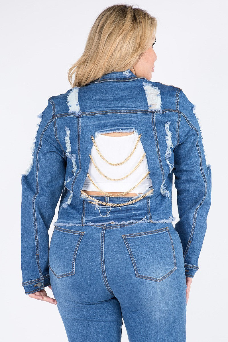 Agnes Orinda Women's Plus Size Washed Ripped Distressed Cropped Frayed Denim  Jacket Dark Blue 3x : Target