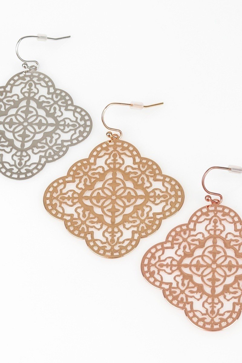 Boho Laser Cut Filigree Hook Earrings - steven wick