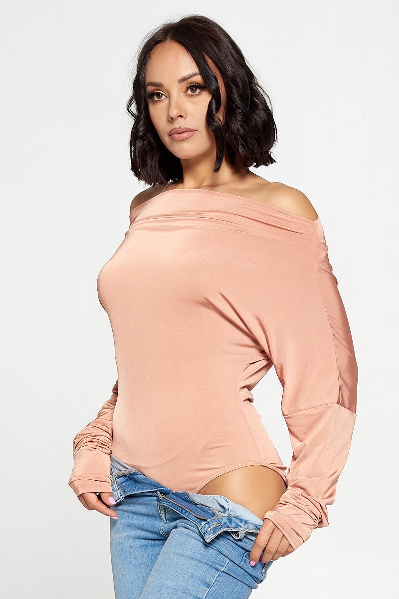 Jenna Multiway Self-Tie Peach One Shoulder Bodysuit - steven wick